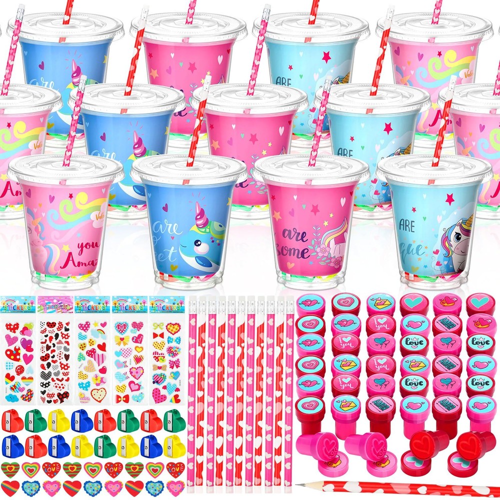 256 Pcs Valentines Day Stationery Gift Set with Cards Pencils Stickers Eraser...
