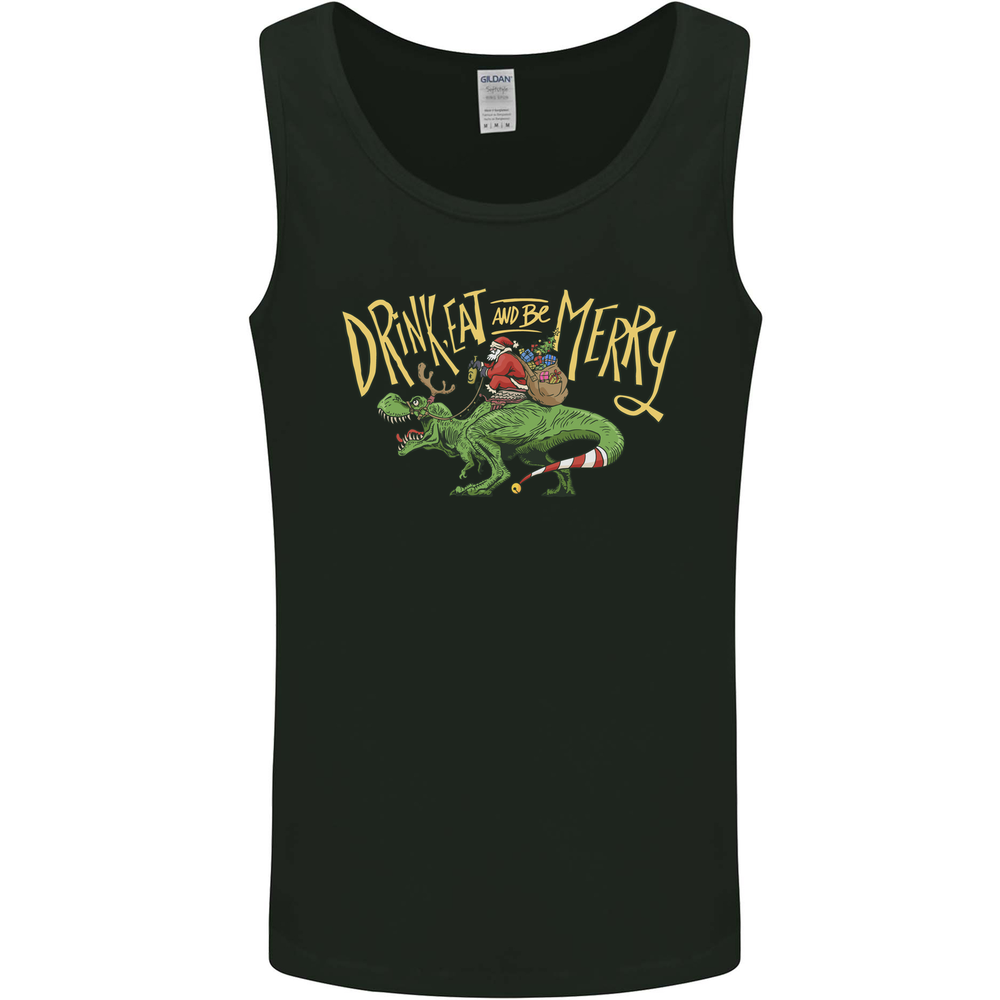 Santa T-Rex Drink Eat Merry Funny Christmas Mens Vest Tank Top