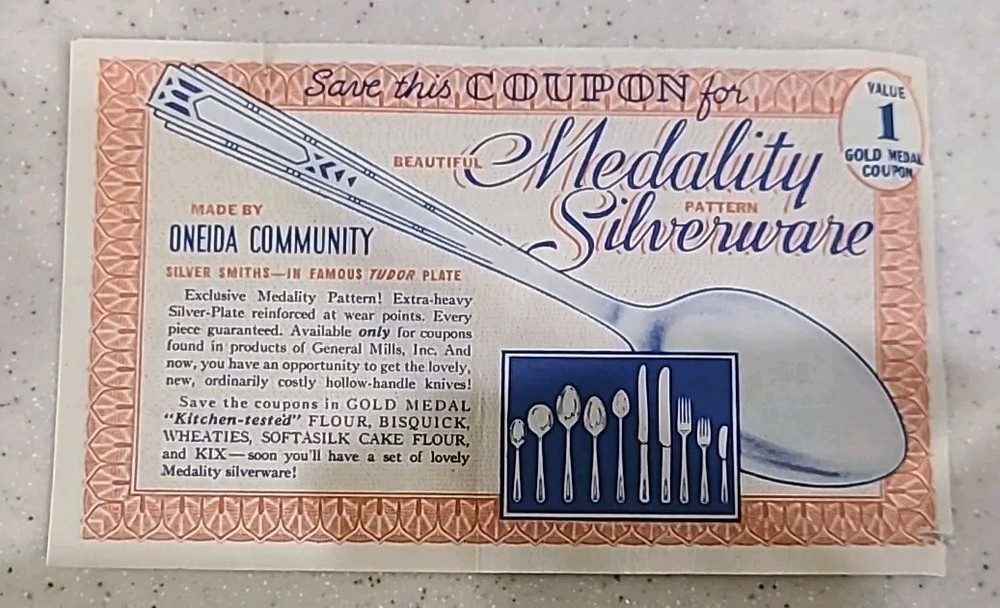Oneida Medallion Pattern Silverware Gold Medal Offer 1940 General Mills Promotion-image