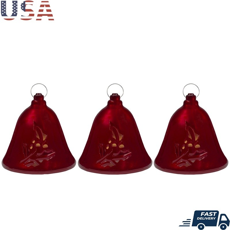 Set of 3 Musical Red Hanging Bells W/ LED Lights Plays 15 Christmas Carols New