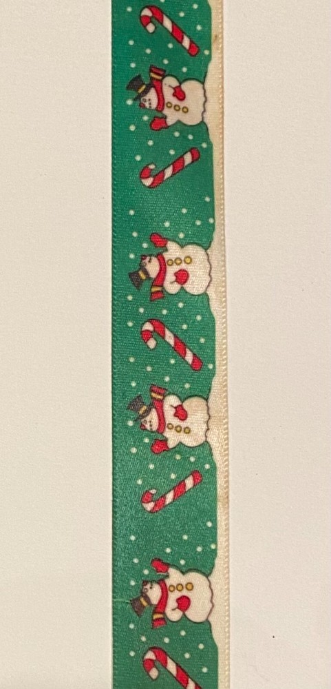Holiday ribbon for crafts, Green, Satin, Snowman, 100 yds roll,  5/8