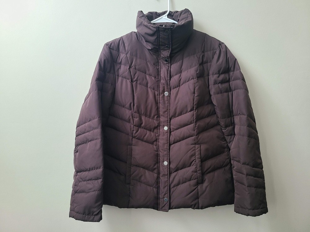 Kenneth Cole Womens Brown Quilted Down Puffer Jacket Size M Full Zip-image
