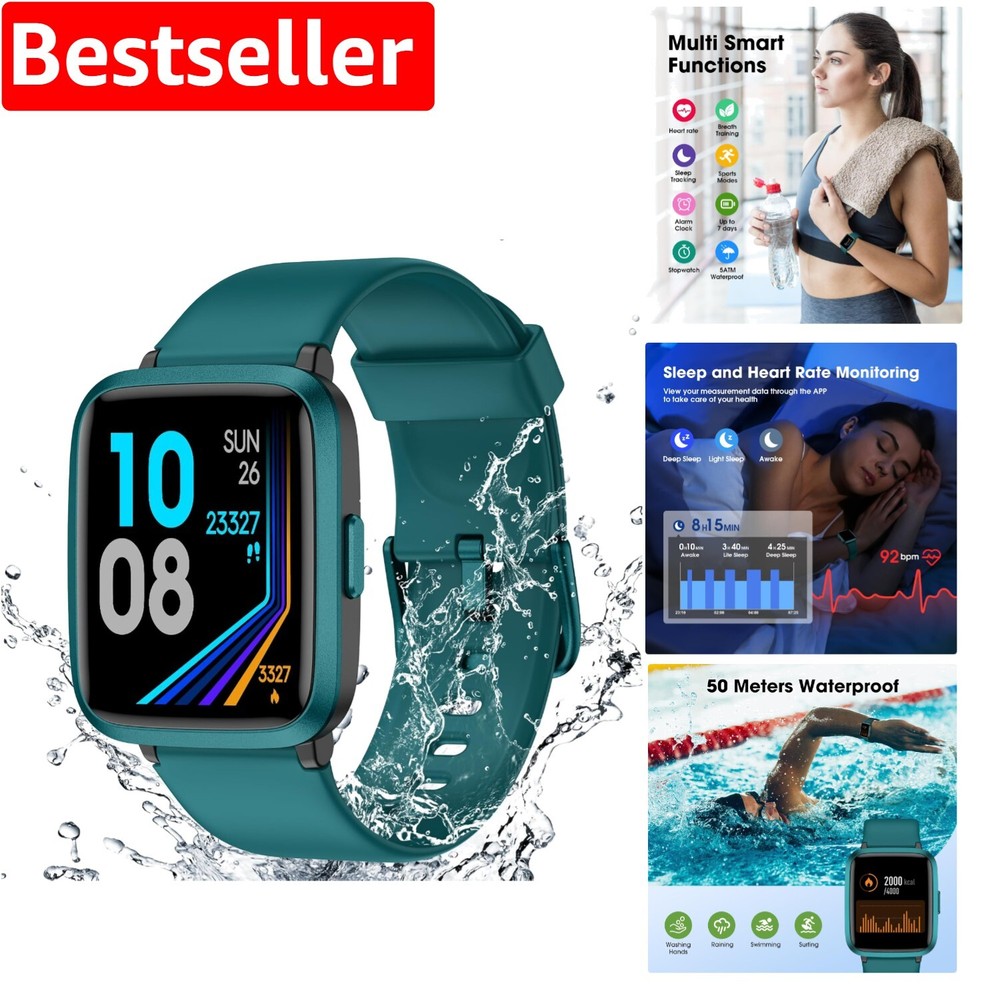 5ATM Waterproof Fitness Tracker Watch with Heart Rate Monitor for Active Life...