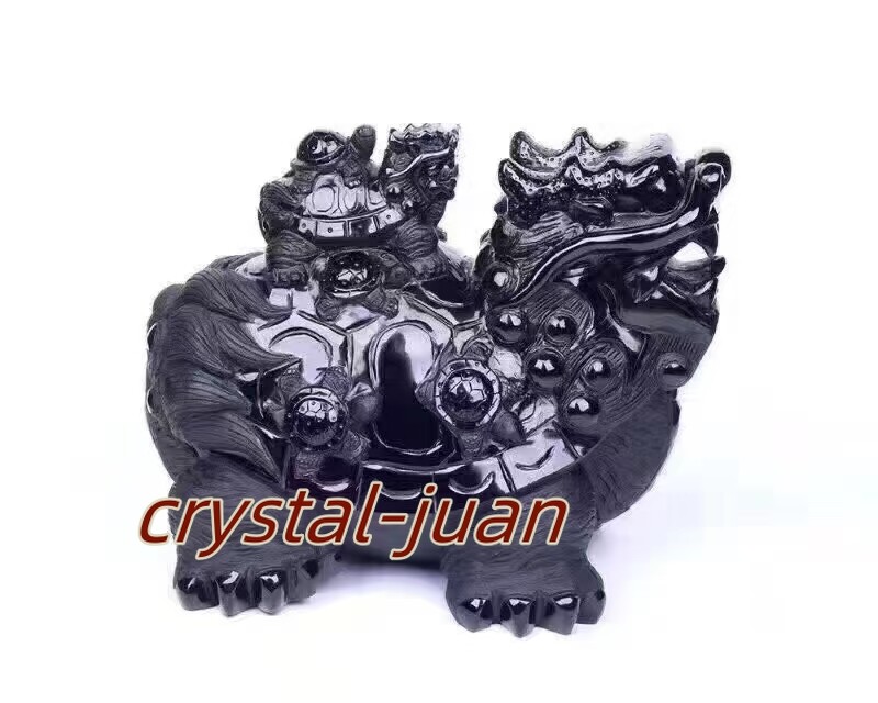 17.6lb Top Natural Obsidian Dragon Turtle Fine Carved Quartz Crystal Skull Reiki