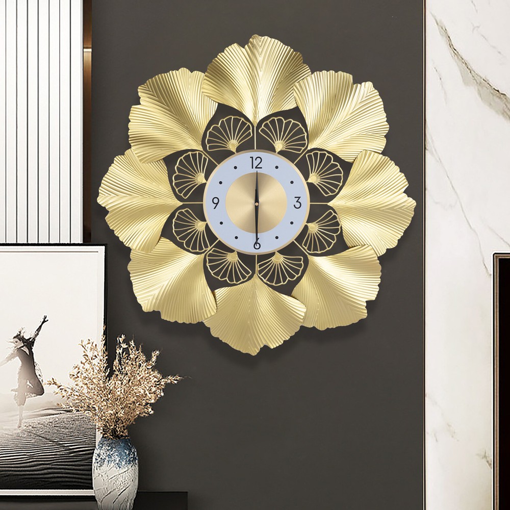 Gold Ginkgo Biloba Wall Clock - Scandinavian Luxury Design for Home Decor