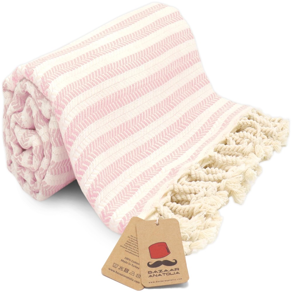 Oversized Quick-Dry Pink Turkish Cotton Beach Towel 71x39