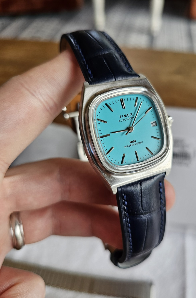 Timex E-Line 1983 – Turquoise Blue Dial – Delugs Crocodile Strap – Summer Luxury
