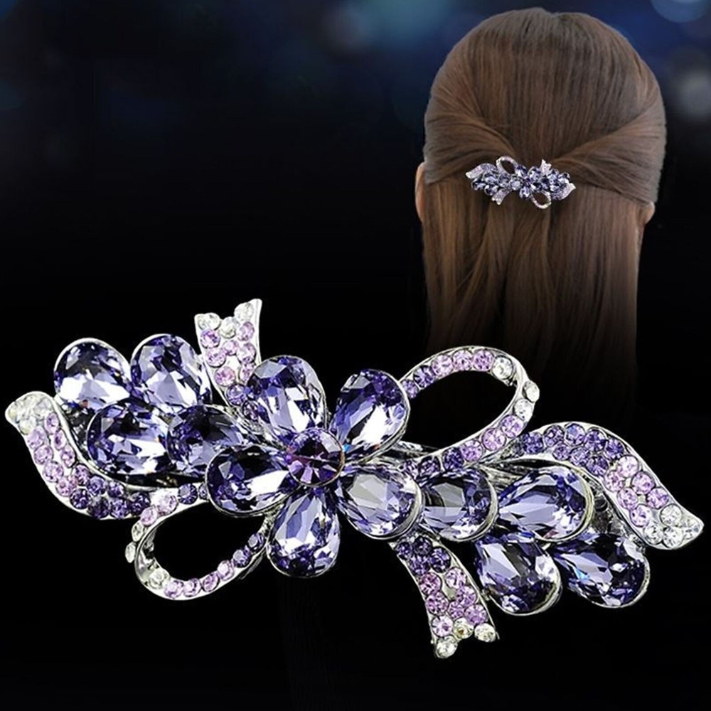 Silver Tone Purple Color Rhinestone Crystal Hair Barrettes Metal Hair Clip US
