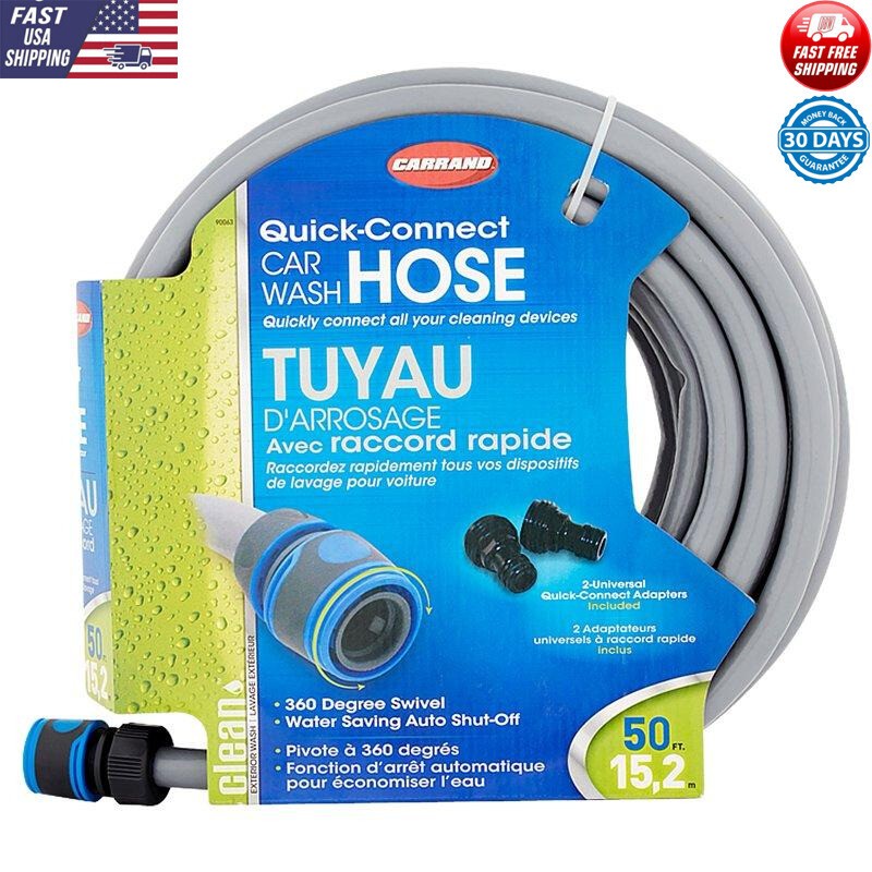Quick-Connect 50ft Car Wash Hose Universal Adapters 360 Swivel Auto Shut-Off New