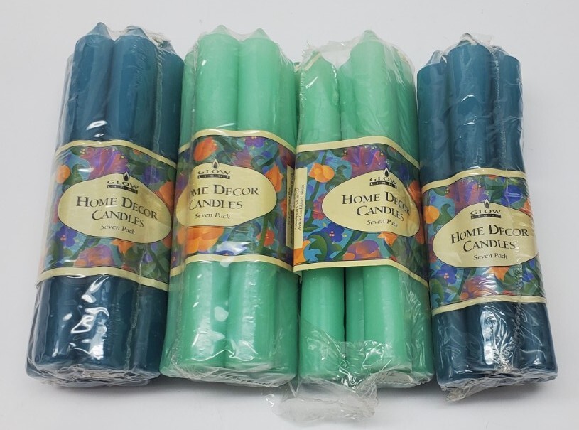 Vtg Glow Light Tapers Home Decor Candles 7 pk Blue (2), Green (2) 3/4 X 7” 4 Set