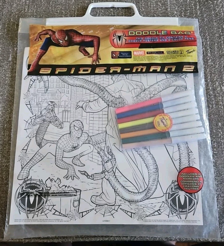 Spider-Man 2 (2004) Doodle Bag Poster Kit Door Bag 6 Posters To Color 8 Markers
