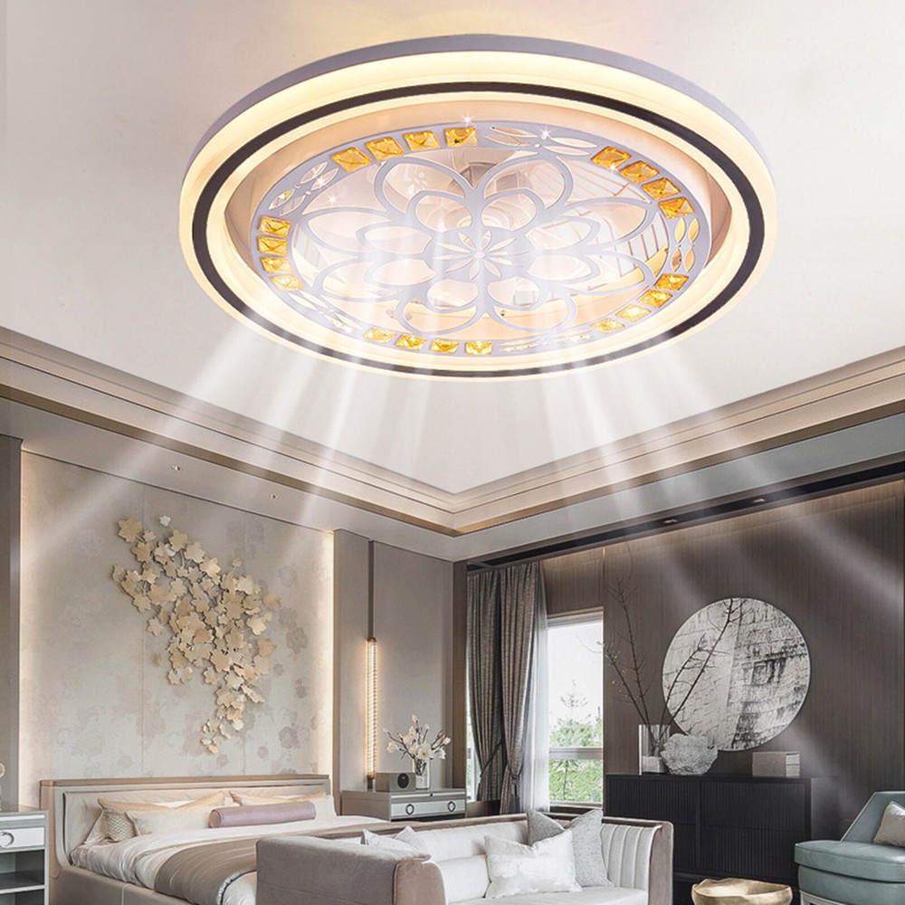 Modern Dimmable LED Ceiling Fan with Remote Control and Chandelier Light
