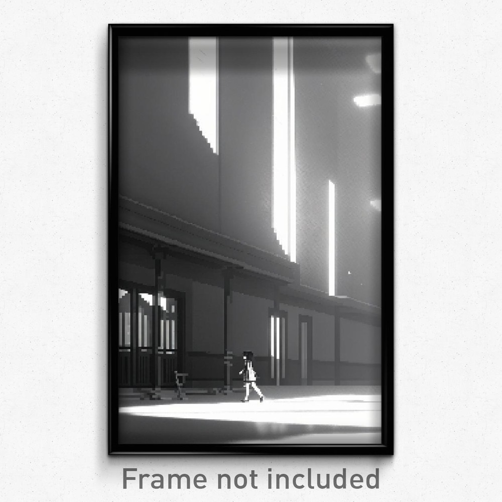 Pixel Art Poster - Colorless School (8 Bit Psychedelic Trippy Video Game Print)