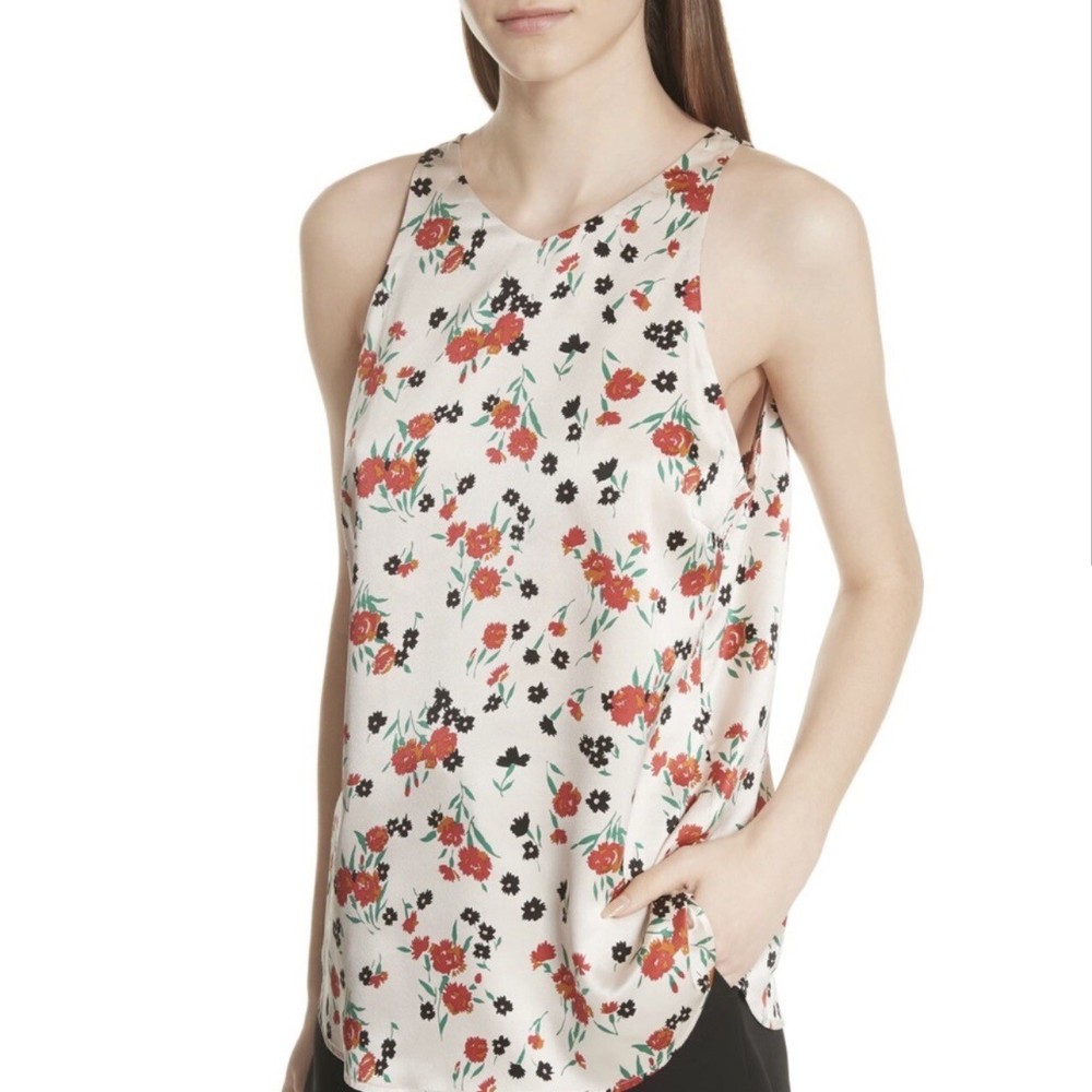 ALC Pink Multcolor Floral Stretch Silk Sleeveless Satin Blouse Womens Size 4