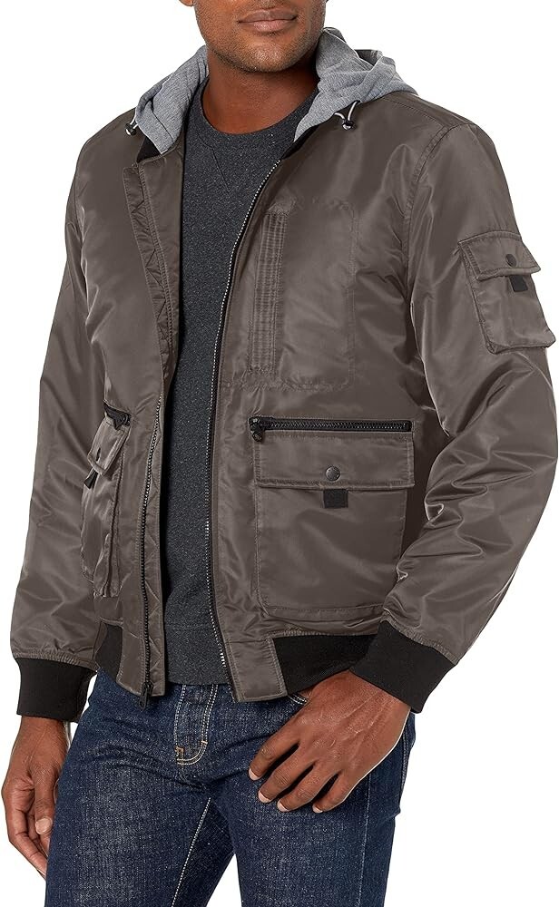 Levi's Men's Hooded Utility Soft Rib Knit Bomber Jacket Army Green L Waterproof