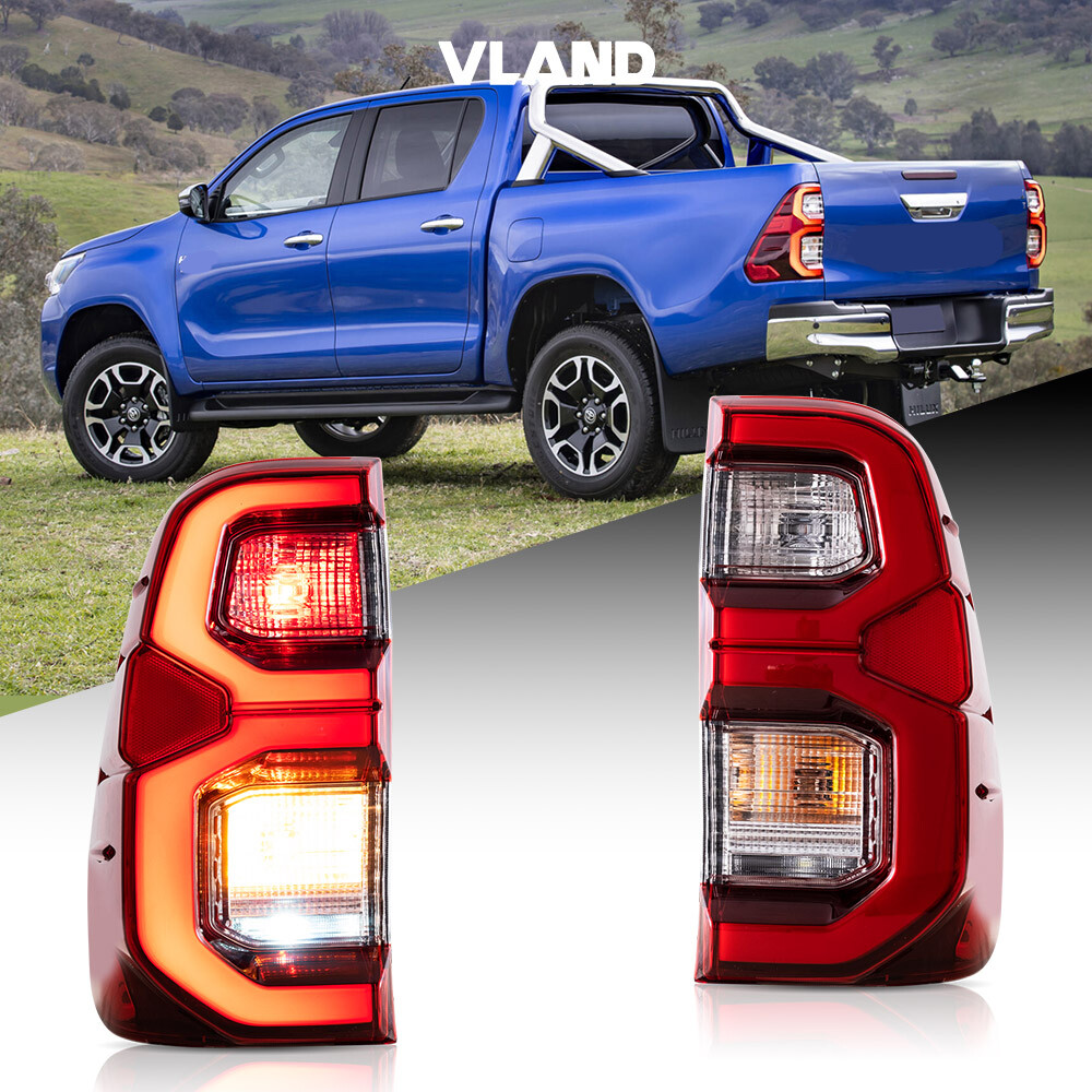 Red FULL LED Tail Lights For Toyota Hilux 2015-2020 Rear Lamps LH&RH W/Animation