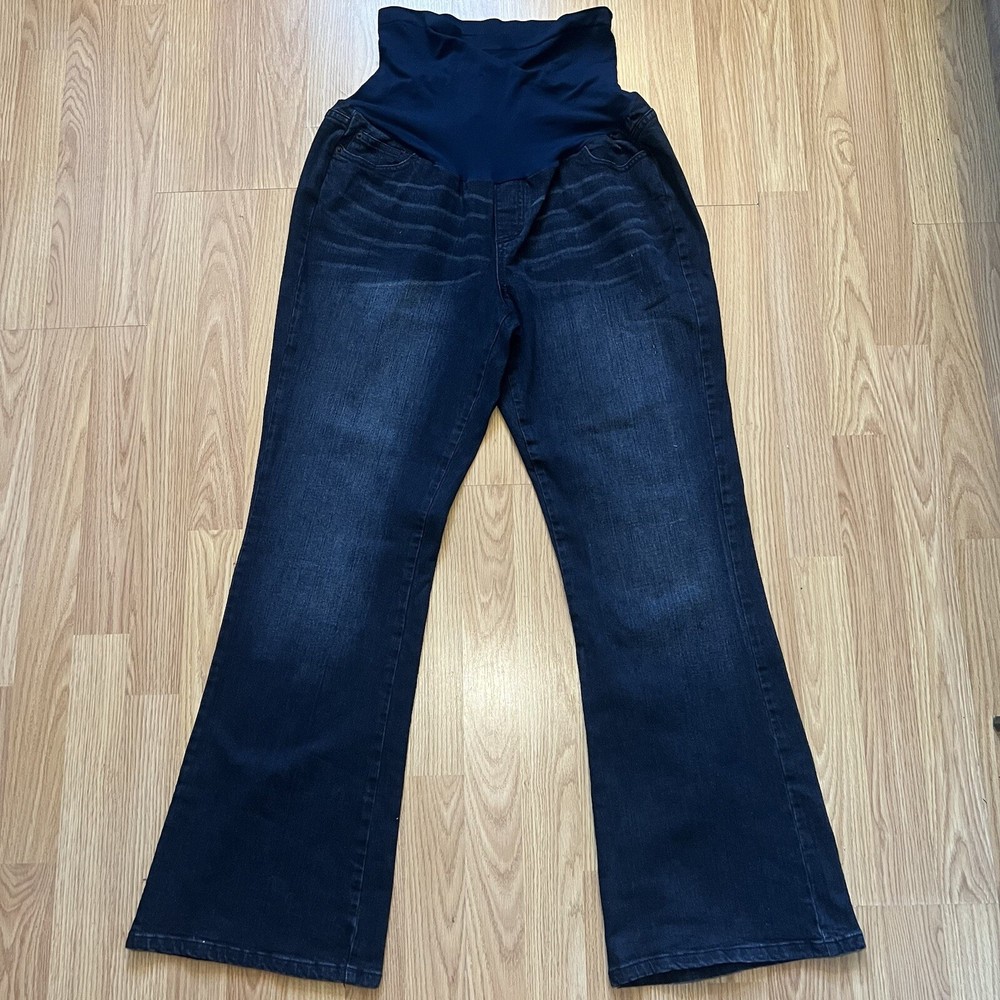 American Star Maternity Flare Jeans Womens XL Stretch Rhinestone Pockets Y2K Style
