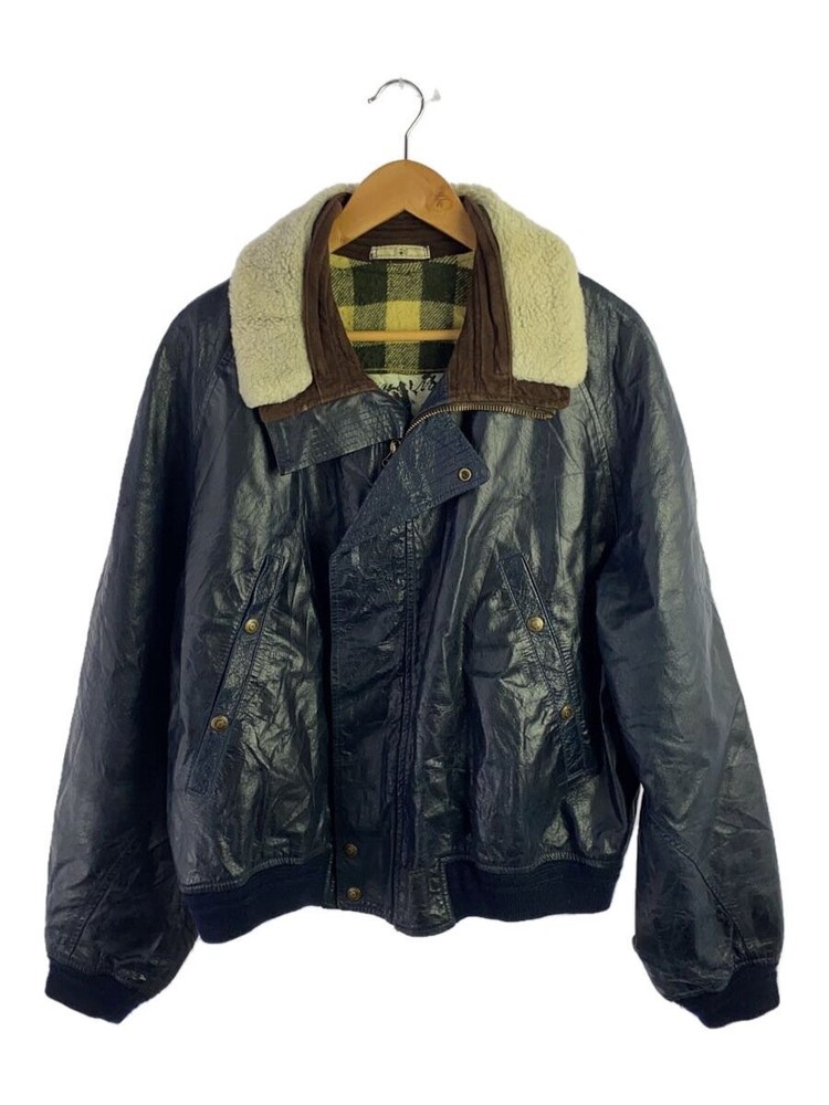 Men's Navy Blue Leather Blouson Jacket Size 50 - Style 2246