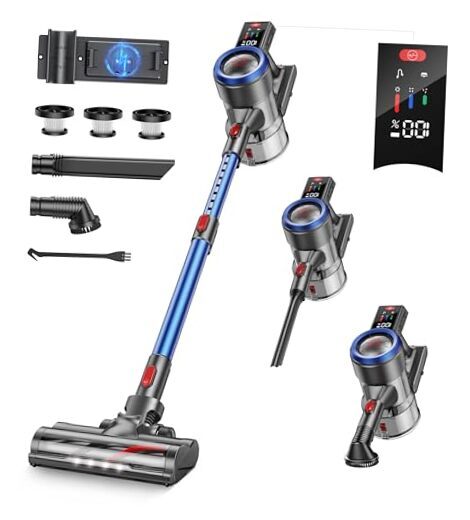 Cordless Vacuum Cleaner, 450W 38Kpa Powerful Stick Vacuum with 55min