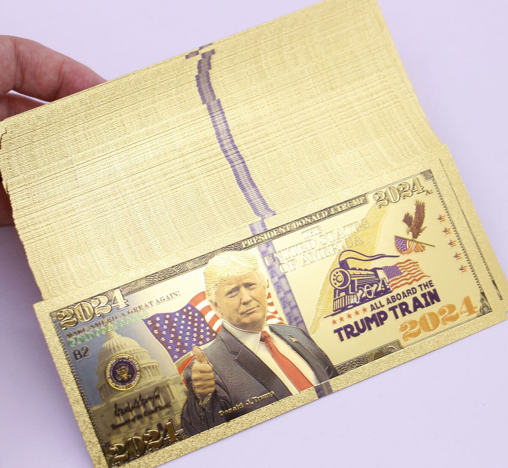 Wholesale Lot 100 Pcs Gold Banknote Trump 2024 US dollar Money Craft Gift Game