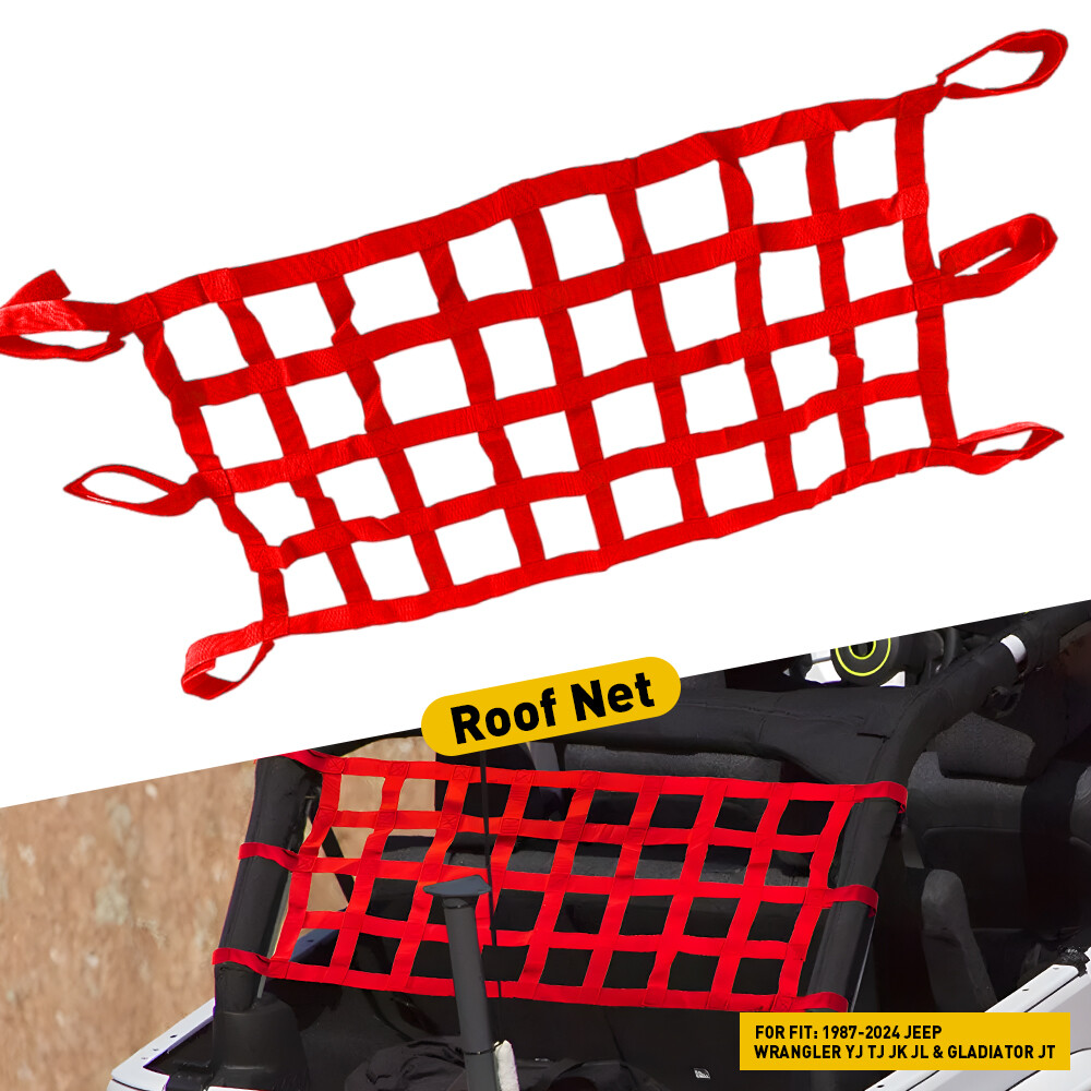 Jeep Wrangler TJ JK JL Roof Mesh Cargo Net for Extra Storage in Red