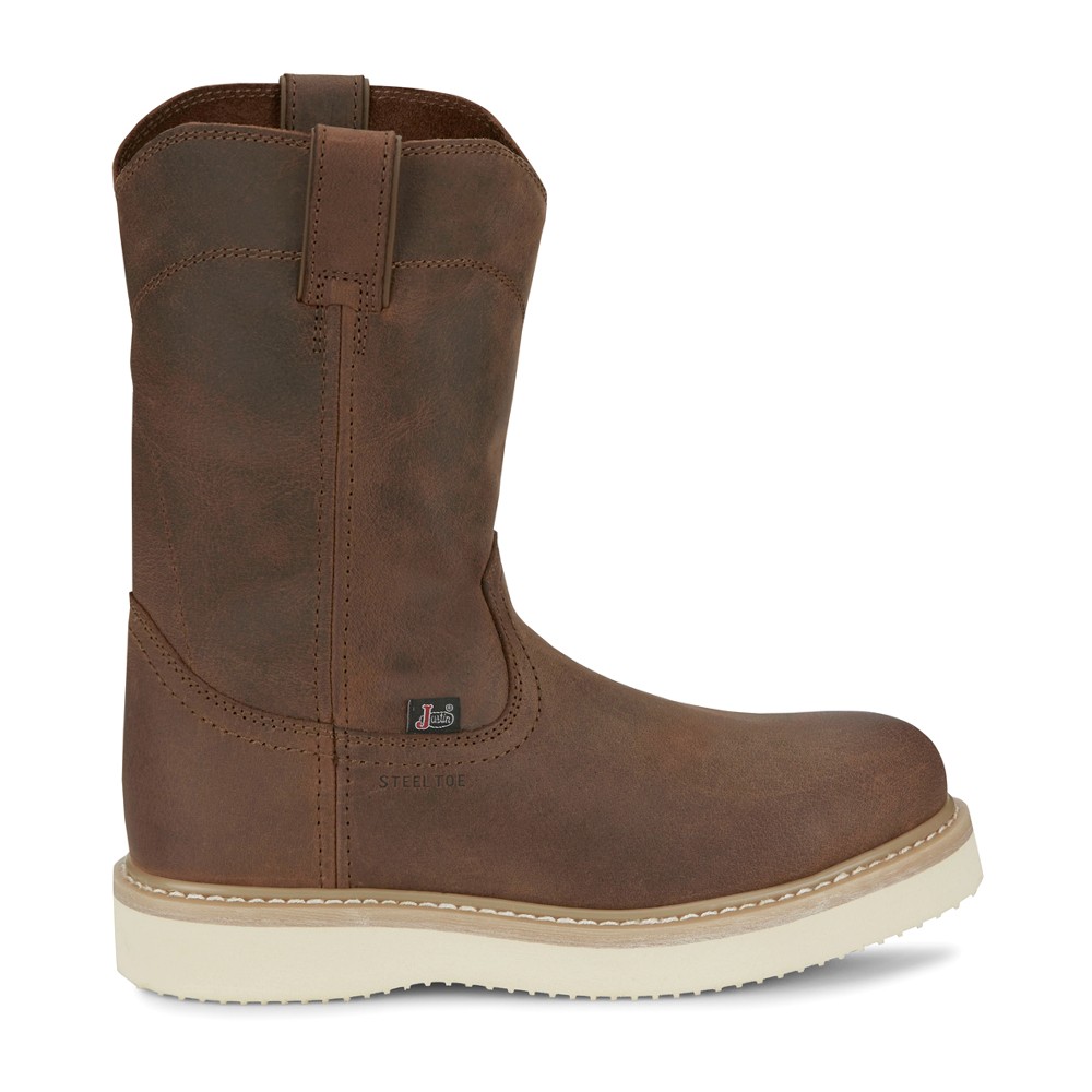 Justin Original Ram 10 Inch Steel Toe Slip Resistant Work Boots Mens Brown