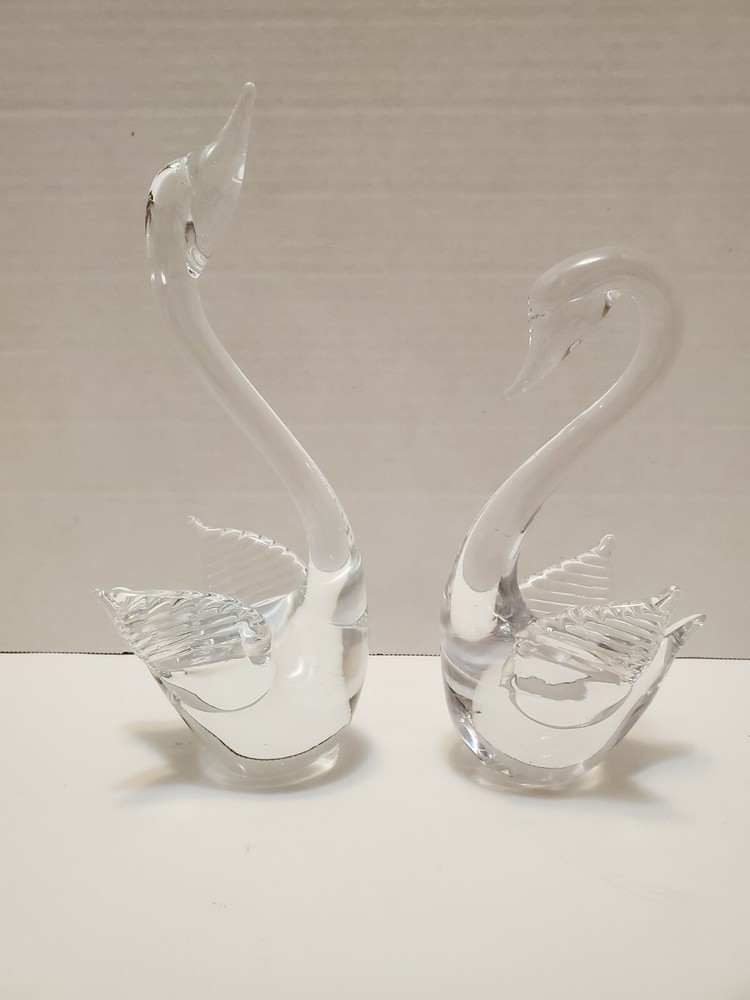 Glass Swan Figurines - Set of 2 - 9.5