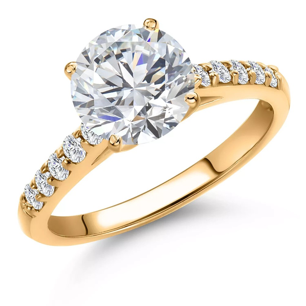 14K Yellow Gold Plated 2Ct Round Cut Moissanite Engagement Ring for Women