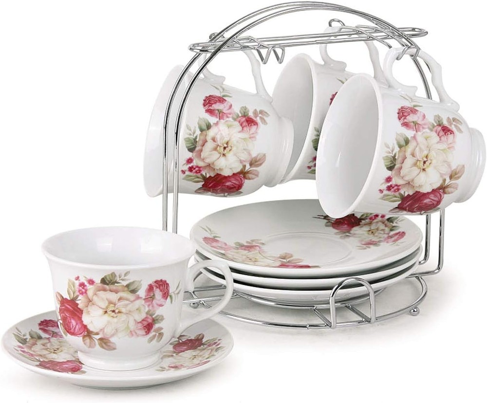 LORREN HOME TRENDS 8-Piece Coffee Cup and Saucer Set Missing 1 Cup