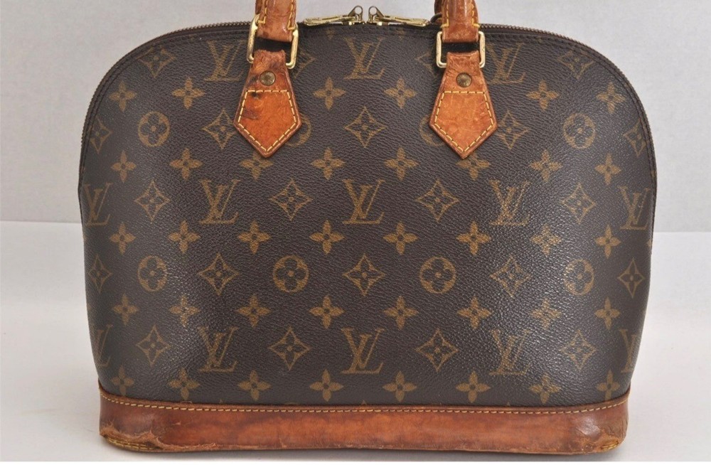 Authentic Louis Vuitton Monogram Alma Handbag Purse With Leather Trim