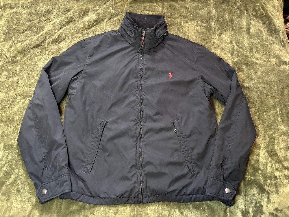 Polo Ralph Lauren Jacket Mens Medium Navy Fleece Lined Full Zip Windbreaker