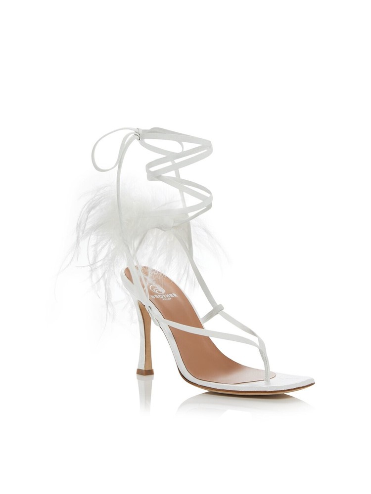 BROTHER VELLIES Womens White Feather Paloma Toe Stiletto Leather Heeled Sandal 7