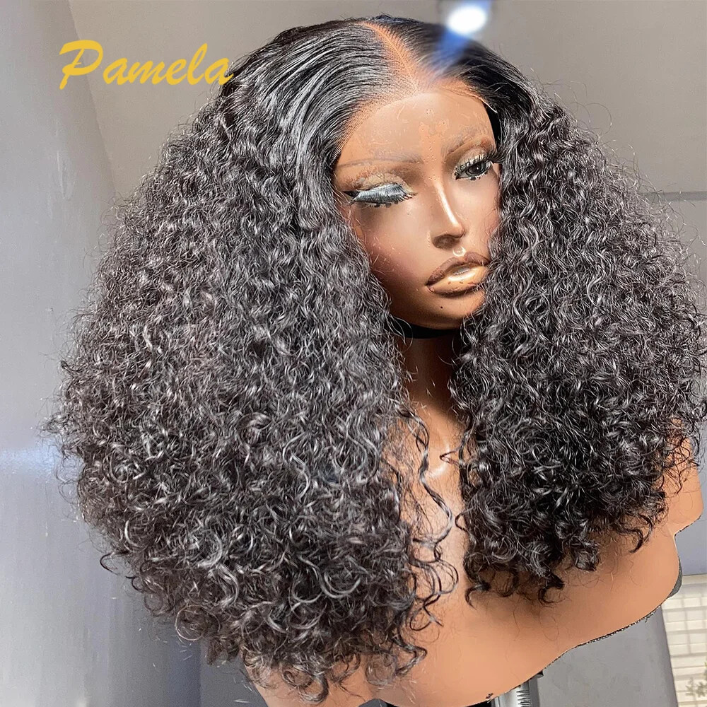 Pre Plucked Human Hair Curly Glueless Transparent Lace Closure Wig