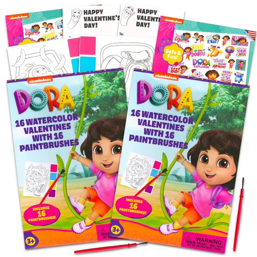 Dora the Explorer Valentines Party Favors for Kids - 32 Watercolor Themed Goodie Bag Fillers