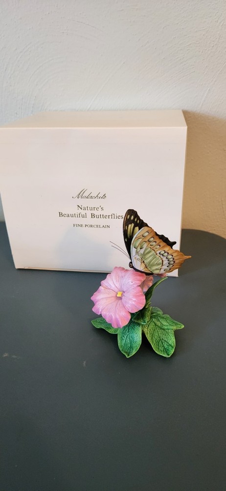 Lenox Malachite Fine Porcelain Butterfly w/Flowers Figurine - 1991 EUC