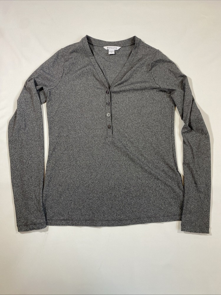 Athleta Womens Uptempo Ribbed Henley Long Sleeve Top Gray Size M Thumbholes