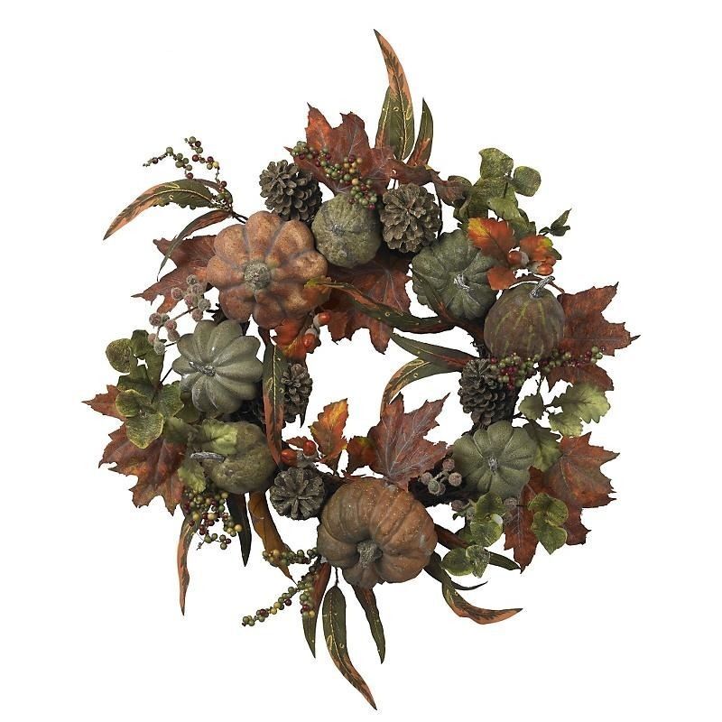 24-Inch Artificial Fall Harvest Wreath with Pumpkins and Gourds for Outdoor Decor