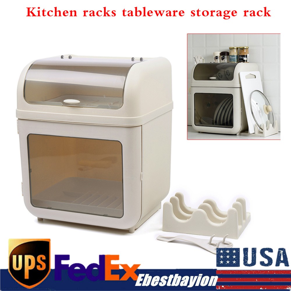 2-Tier Dish Drying Rack Storage Box Tableware Organizer Kitchen Countertop Tool