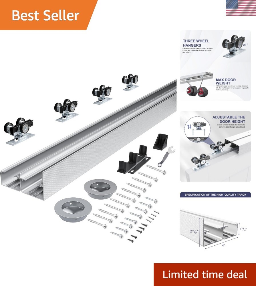 4FT Bypass Closet Door Track Kit Top Mount Hardware Durable H Material  