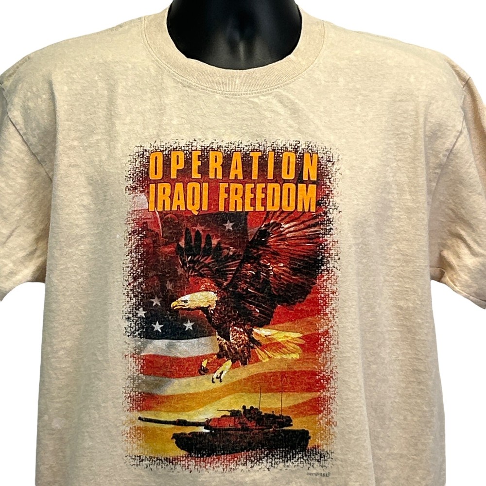 Vintage Y2Ks Operation Iraqi Freedom T Shirt Iraq War Military USA Beige L Large