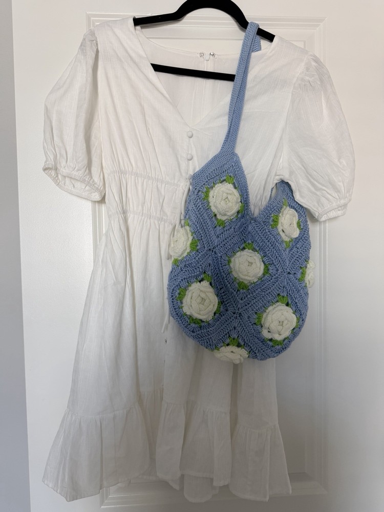 New Handmade Crochet Rose Flower Granny Square Women Shoulder Bag