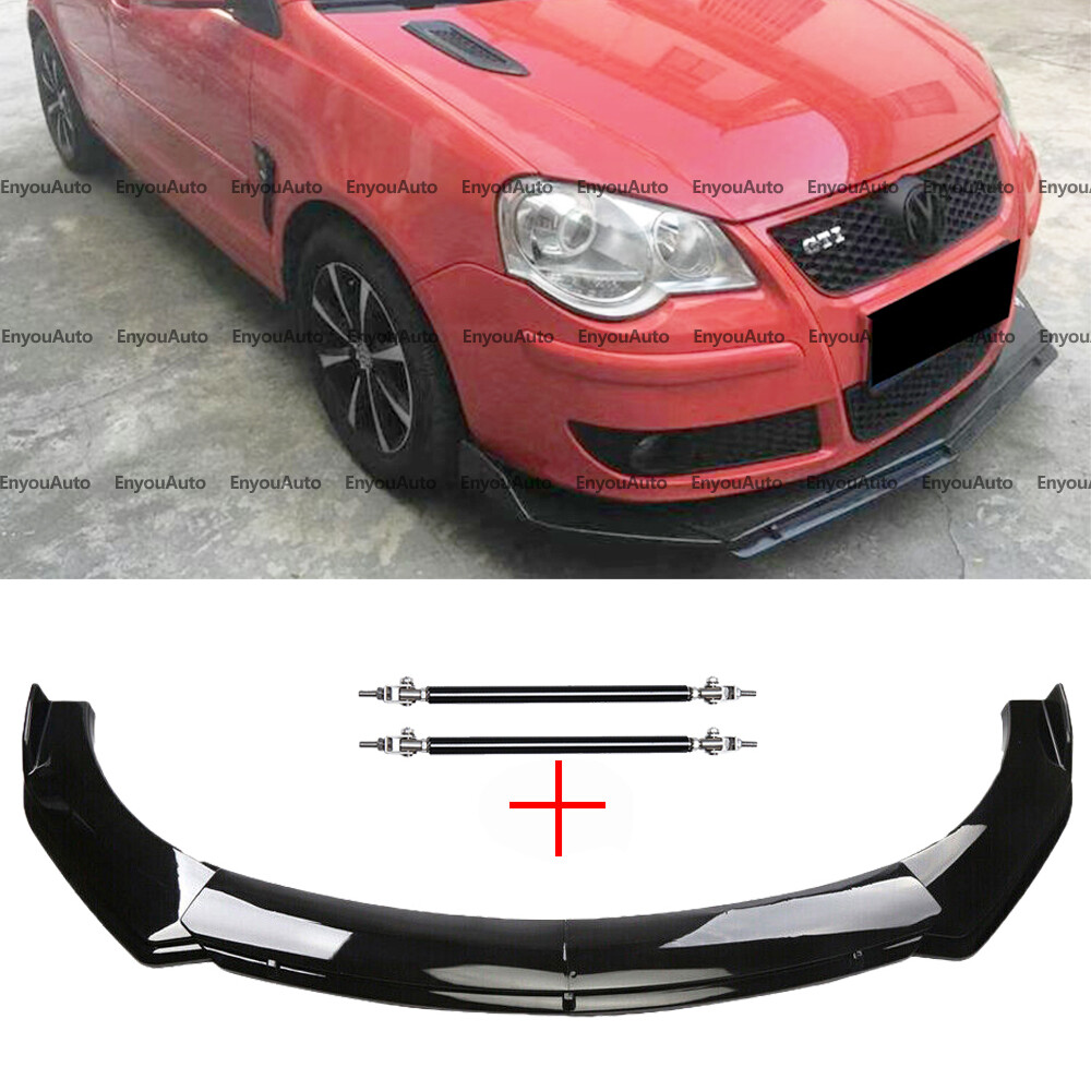 For Volkswagen Golf MK5 MK6 MK7 Front Bumper Lip Spoiler + Strut Rods Black