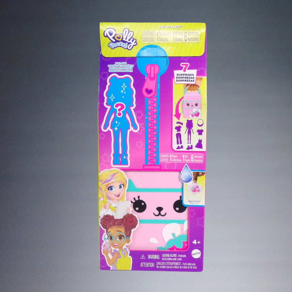 2023 MATTEL POLLY POCKET LIL' STYLES PINK CASE + 7 SURPRISES PLAYSET #HRD64