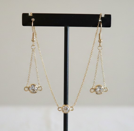 Gold Clear Glass Necklace and Earrings Set