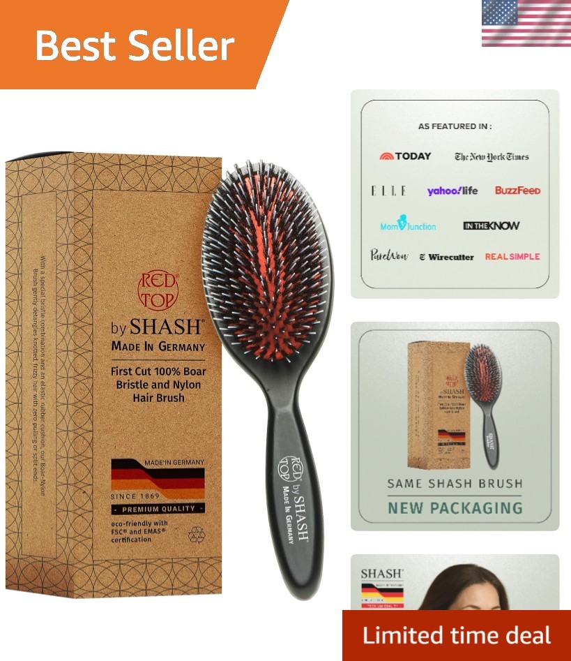 Handmade German Boar Bristle Hair Brush for Gentle Detangling - Medium Size