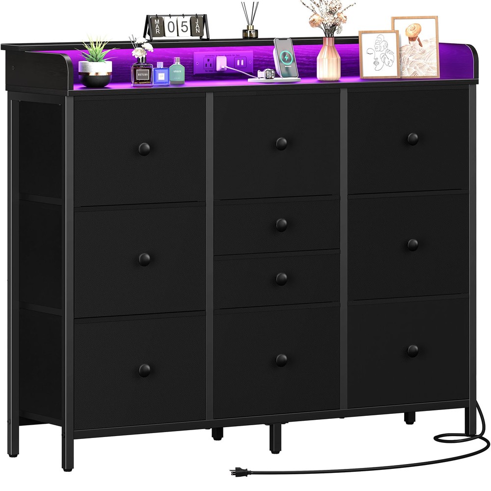Yoobure Dresser for Bedroom with Charging Station and LED Lights, Tall Dresse...