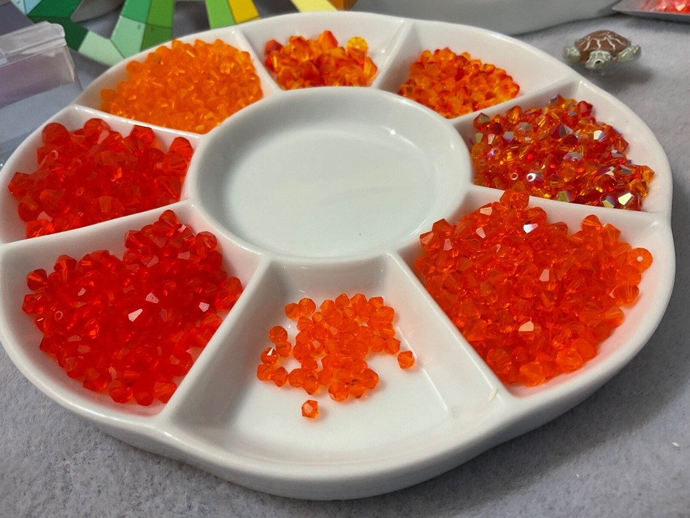 Curated Swarovski Bead LOT Fire Opal| Red Topaz| Hyacinth 5301 Bicones Beads