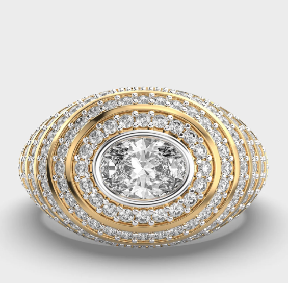 4CT Oval Cut VVS1/D Moissanaite Engagement BAND Dome Ring 14K Yellow Gold Plated