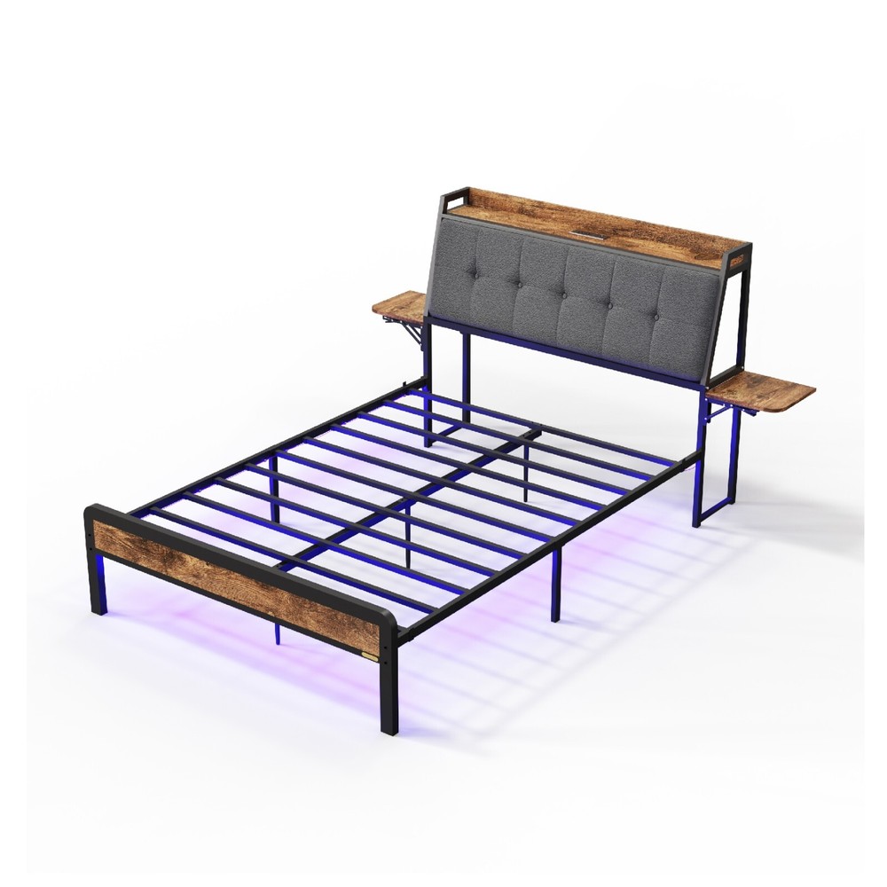 Full Size Upholstered Platform Bed Frame with Headboard for Home-image