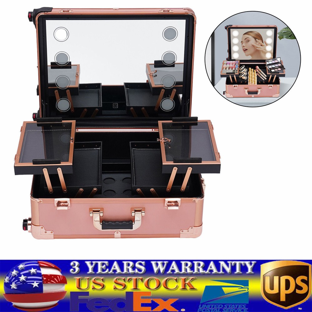 Rolling Makeup Case Aluminum Salon Cosmetic Train Trolley 4 Wheels Organizer Box